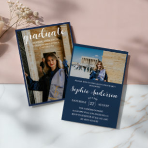 Modern Minimalist 2 Photo Graduation Party    Invi Invitation