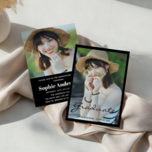 Modern Minimalist 2 Photo Graduation Party Invitation