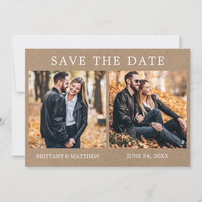 Modern Minimalist 2 Photo Kraft Save The Date (Front)
