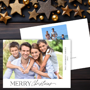 Modern Minimalist 2 Photo Merry Christmas Script Holiday Card