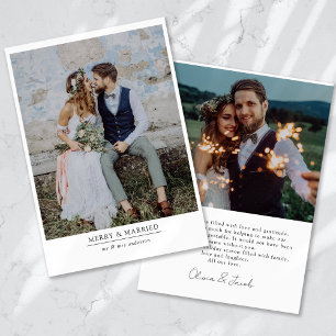 Modern Minimalist 2 Photo Merry & Married  Holiday Card