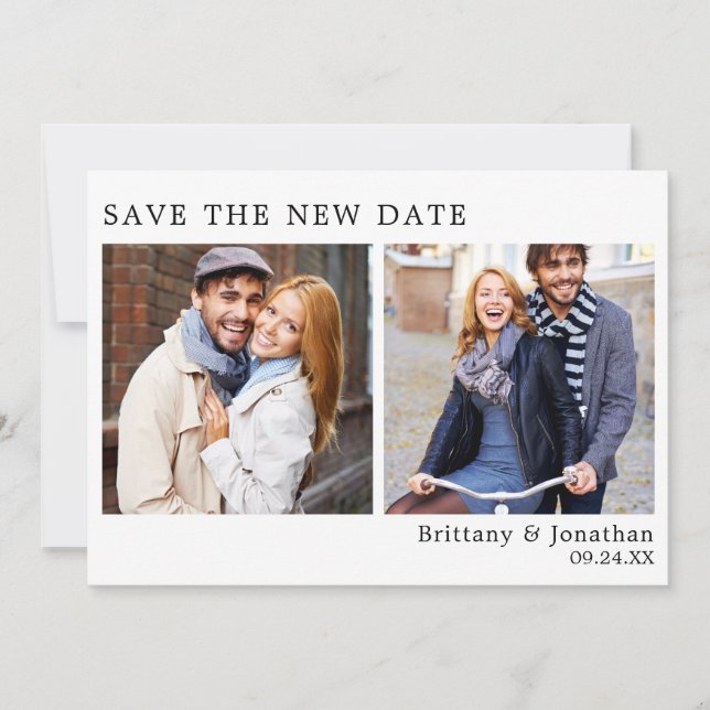Modern Minimalist 2 Photo Save The New Date Card (Front)