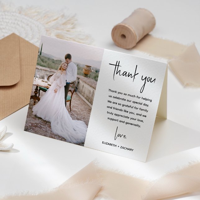 Modern Minimalist 2-Photo Script Wedding Thank You Card (Creator Uploaded)