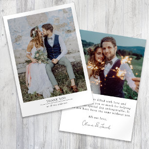 Modern Minimalist 2 Photo Wedding Thank You Card