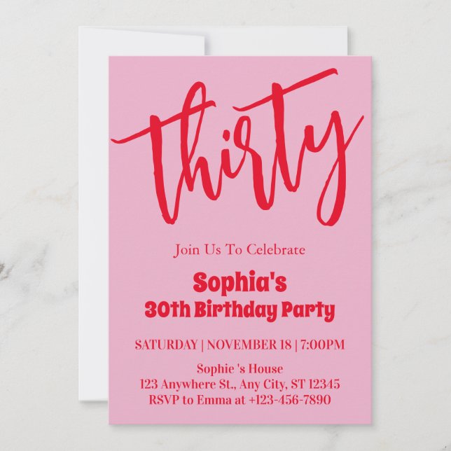  Modern Minimalist 30th Birthday Party Invitation (Front)