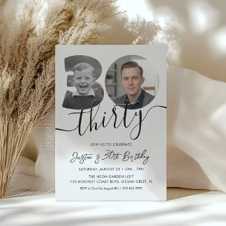Modern Minimalist 30th Birthday Photo  Invitation