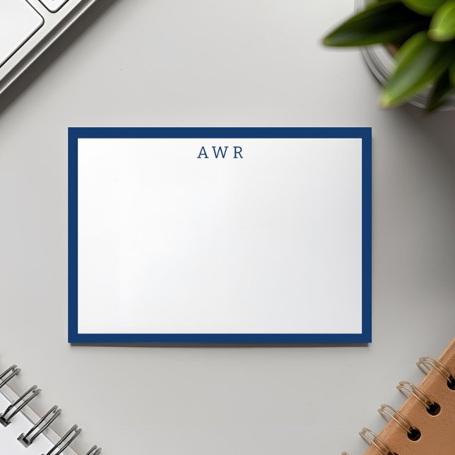Modern Minimalist 3 Monogram One Border Navy Blue Card (Creator Uploaded)