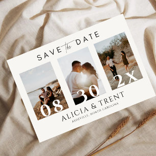 Modern Minimalist 3 Photo Date Overlay  Save The Date