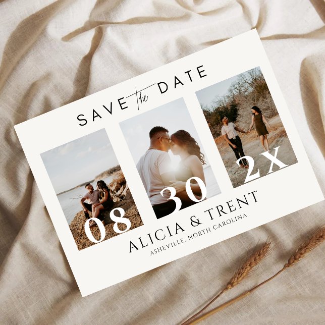 Modern Minimalist 3 Photo Date Overlay  Save The Date (Creator Uploaded)