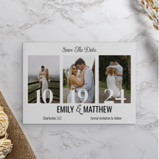 Modern Minimalist 3 Photo Elegant Save The Date 