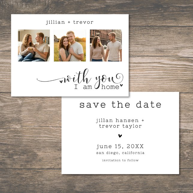 Modern Minimalist 3 Photo Script Collage Wedding Save The Date (Modern Minimalist 3 Photo Script Collage Wedding Save The Date)
