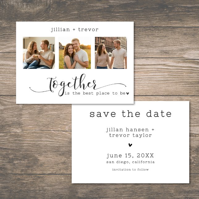 Modern Minimalist 3 Photo Script Collage Wedding Save The Date (Modern Minimalist 3 Photo Script Collage Wedding Save The Date)