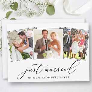 Modern Minimalist 3 Photos Calligraphy Wedding Announcement