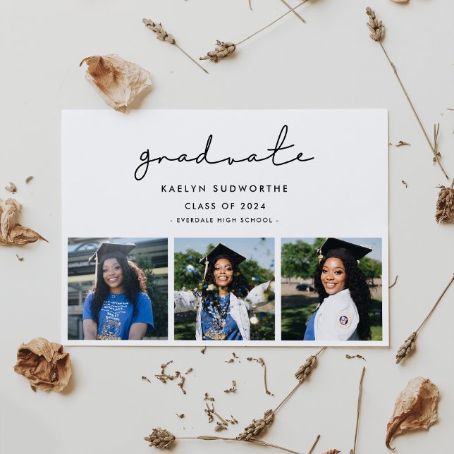 Modern minimalist 3 pictures collage Graduation Announcement (Creator Uploaded)