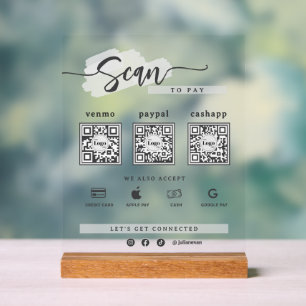 Modern Minimalist 3 Qr Code Scan To Pay Frosted Acrylic Sign