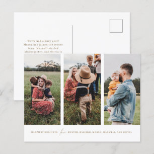 Modern Minimalist 3 Vertical Photos Holiday Card