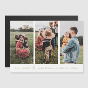 Modern Minimalist 3 Vertical Photos Holiday Magnet