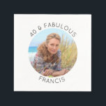 Modern Minimalist 40 & Fabulous Circle Photo Napkin<br><div class="desc">Create your own personalised circle photo white paper napkins her 40th birthday party. Customise the solid white background colour or the black thin line text colour to match your photo. If you change the font type or size, you can fine tune the curvature of the text in small increments. Have...</div>