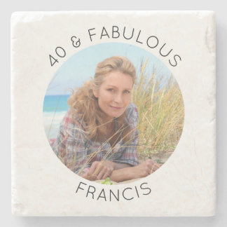 Modern Minimalist 40 & Fabulous Circle Photo Stone Coaster