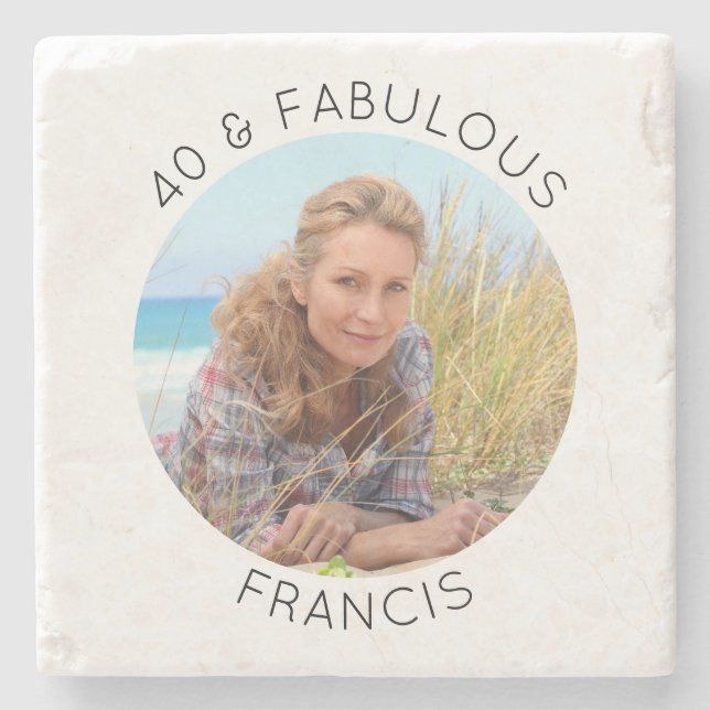 Modern Minimalist 40 & Fabulous Circle Photo Stone Coaster (Front)