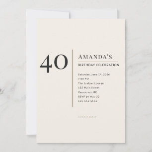 Modern Minimalist 40th Adult Birthday Celebration Invitation