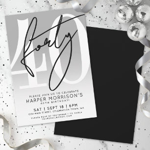 Modern Minimalist 40th Birthday Party Invitation