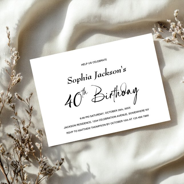 Modern Minimalist 40th Birthday Party Invitation (Creator Uploaded)