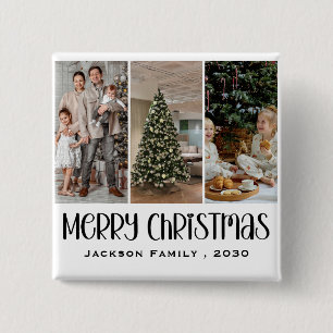 Modern Minimalist 4 Photo Collage Family Name Year 15 Cm Square Badge