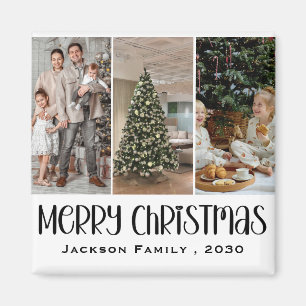 Modern Minimalist 4 Photo Collage Family Name Year Magnet