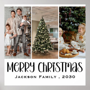 Modern Minimalist 4 Photo Collage Family Name Year Poster