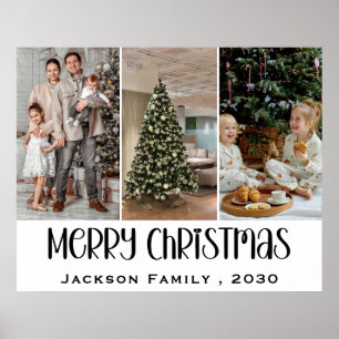 Modern Minimalist 4 Photo Collage Family Name Year Poster