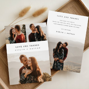 Modern Minimalist 4 Photo Collage Wedding Thank You Card