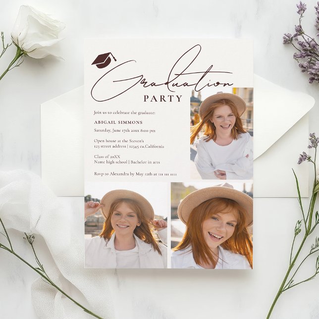Modern Minimalist 4 Photo Graduation Party  Invitation (Modern Minimalist 4 Photo Graduation Party Invitation)