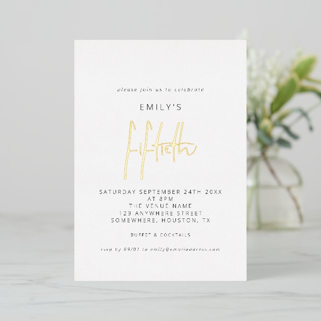 Modern Minimalist 50th Birthday Party Script Real (Standing Front)