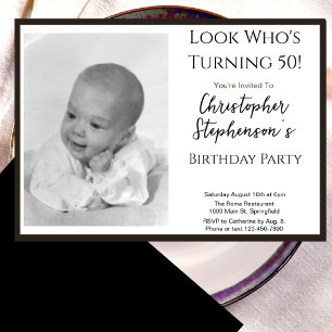 Modern Minimalist 50th Birthday Photo Invitation
