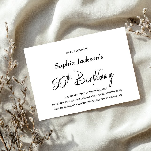 Modern Minimalist 55th Birthday Party Invitation (Creator Uploaded)