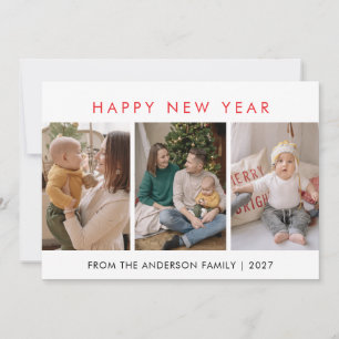 Modern Minimalist 5 Photo Collage New Year Holiday Card