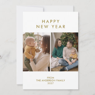 Modern Minimalist 5 Photo Collage New Year Holiday Card