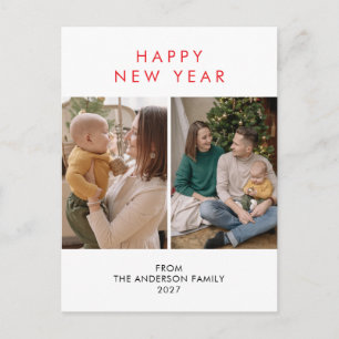 Modern Minimalist 5 Photo Collage New Year Holiday Postcard
