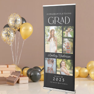 Modern Minimalist 5 Photo Congratulations Graduate Retractable Banner