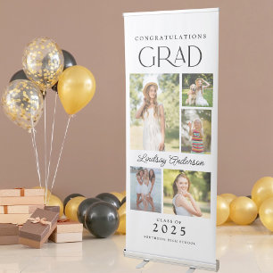 Modern Minimalist 5 Photo Congratulations Graduate Retractable Banner