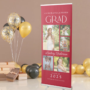 Modern Minimalist 5 Photo Congratulations Graduate Retractable Banner