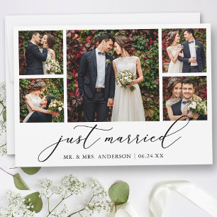 Modern Minimalist 5 Photos Calligraphy Wedding Announcement