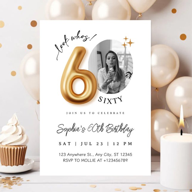 Modern Minimalist 60th Birthday Photo Invitation (Creator Uploaded)