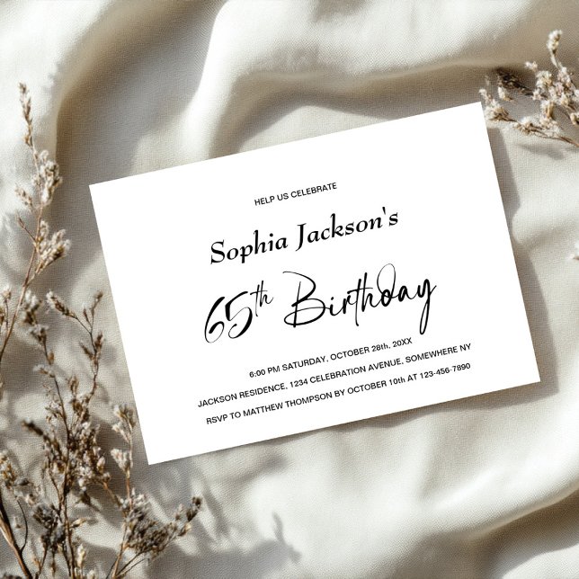 Modern Minimalist 65th Birthday Party Invitation (Creator Uploaded)