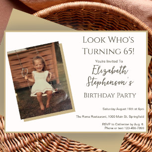 Modern Minimalist 65th Birthday Photo Invitation