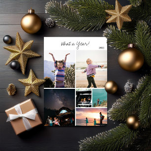 Modern Minimalist 6 Photo Collage Year in Review Holiday Card