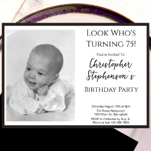 Modern Minimalist 75th Birthday Photo Invitation