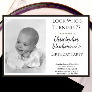 Modern Minimalist 77th Birthday Photo Invitation