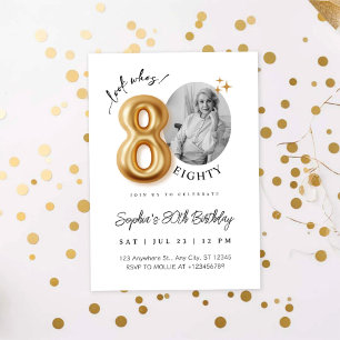 Modern Minimalist 80th Birthday Photo Invitation